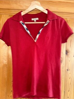 Burberry Red Short Sleeve Polo with Signature Check Trim